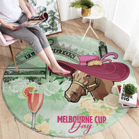 Australia Cup Melbourne Horse Racing Round Carpet Hats Heels & Horseshoes Yellow Roses - Wonder Print Shop