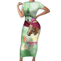 Australia Cup Melbourne Horse Racing Short Sleeve Bodycon Dress Hats Heels & Horseshoes Yellow Roses - Wonder Print Shop