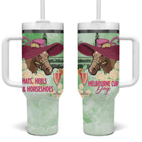 Australia Cup Melbourne Horse Racing Tumbler With Handle Hats Heels & Horseshoes Yellow Roses - Wonder Print Shop