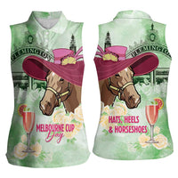 Australia Cup Melbourne Horse Racing Women Sleeveless Polo Shirt Hats Heels & Horseshoes Yellow Roses - Wonder Print Shop