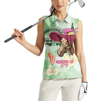 Australia Cup Melbourne Horse Racing Women Sleeveless Polo Shirt Hats Heels & Horseshoes Yellow Roses - Wonder Print Shop