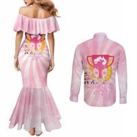 Australia Cup Melbourne Horse Racing Couples Matching Mermaid Dress and Long Sleeve Button Shirt 2025 Champion Trophy With Horseshoe - Wonder Print Shop