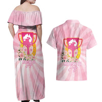 Australia Cup Melbourne Horse Racing Couples Matching Off Shoulder Maxi Dress and Hawaiian Shirt 2025 Champion Trophy With Horseshoe - Wonder Print Shop