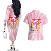 Australia Cup Melbourne Horse Racing Couples Matching Off The Shoulder Long Sleeve Dress and Hawaiian Shirt 2025 Champion Trophy With Horseshoe - Wonder Print Shop