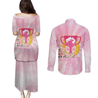 Australia Cup Melbourne Horse Racing Couples Matching Puletasi and Long Sleeve Button Shirt 2025 Champion Trophy With Horseshoe - Wonder Print Shop