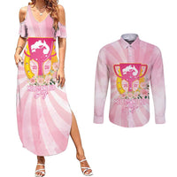 Australia Cup Melbourne Horse Racing Couples Matching Summer Maxi Dress and Long Sleeve Button Shirt 2025 Champion Trophy With Horseshoe - Wonder Print Shop