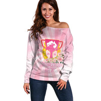 Australia Cup Melbourne Horse Racing Off Shoulder Sweater 2025 Champion Trophy With Horseshoe - Wonder Print Shop