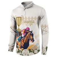 Australia Cup Caulfield Horse Racing Button Sweatshirt Champion Trophy Mix White Roses - Wonder Print Shop
