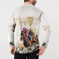 Australia Cup Caulfield Horse Racing Button Sweatshirt Champion Trophy Mix White Roses - Wonder Print Shop