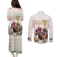Australia Cup Caulfield Horse Racing Couples Matching Puletasi and Long Sleeve Button Shirt Champion Trophy Mix White Roses - Wonder Print Shop