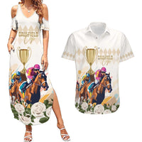Australia Cup Caulfield Horse Racing Couples Matching Summer Maxi Dress and Hawaiian Shirt Champion Trophy Mix White Roses - Wonder Print Shop