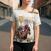 Australia Cup Caulfield Horse Racing Cross Shoulder Shirt Champion Trophy Mix White Roses - Wonder Print Shop
