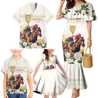 Australia Cup Caulfield Horse Racing Family Matching Mermaid Dress and Hawaiian Shirt Champion Trophy Mix White Roses - Wonder Print Shop