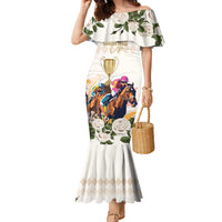 Australia Cup Caulfield Horse Racing Family Matching Mermaid Dress and Hawaiian Shirt Champion Trophy Mix White Roses - Wonder Print Shop
