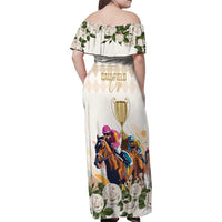 Australia Cup Caulfield Horse Racing Family Matching Off Shoulder Maxi Dress and Hawaiian Shirt Champion Trophy Mix White Roses - Wonder Print Shop