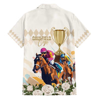 Australia Cup Caulfield Horse Racing Family Matching Off Shoulder Short Dress and Hawaiian Shirt Champion Trophy Mix White Roses - Wonder Print Shop