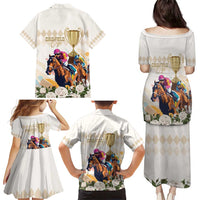 Australia Cup Caulfield Horse Racing Family Matching Puletasi and Hawaiian Shirt Champion Trophy Mix White Roses - Wonder Print Shop
