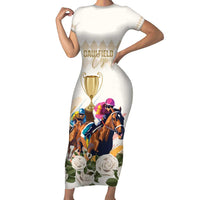 Australia Cup Caulfield Horse Racing Family Matching Short Sleeve Bodycon Dress and Hawaiian Shirt Champion Trophy Mix White Roses - Wonder Print Shop