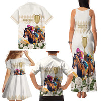 Australia Cup Caulfield Horse Racing Family Matching Tank Maxi Dress and Hawaiian Shirt Champion Trophy Mix White Roses - Wonder Print Shop