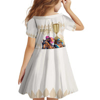 Australia Cup Caulfield Horse Racing Kid Short Sleeve Dress Champion Trophy Mix White Roses - Wonder Print Shop