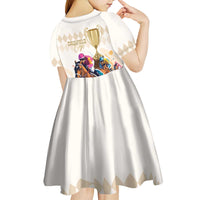 Australia Cup Caulfield Horse Racing Kid Short Sleeve Dress Champion Trophy Mix White Roses - Wonder Print Shop