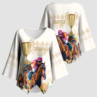 Australia Cup Caulfield Horse Racing Kimono Sleeve Blouse Champion Trophy Mix White Roses - Wonder Print Shop