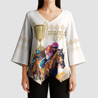 Australia Cup Caulfield Horse Racing Kimono Sleeve Blouse Champion Trophy Mix White Roses - Wonder Print Shop