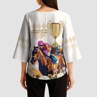Australia Cup Caulfield Horse Racing Kimono Sleeve Blouse Champion Trophy Mix White Roses - Wonder Print Shop