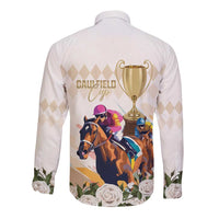 Australia Cup Caulfield Horse Racing Long Sleeve Button Shirt Champion Trophy Mix White Roses - Wonder Print Shop