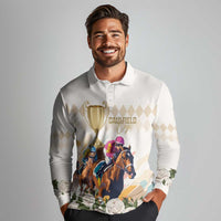 Australia Cup Caulfield Horse Racing Long Sleeve Polo Shirt Champion Trophy Mix White Roses - Wonder Print Shop