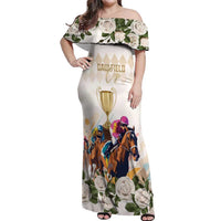Australia Cup Caulfield Horse Racing Off Shoulder Maxi Dress Champion Trophy Mix White Roses - Wonder Print Shop