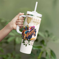 Australia Cup Caulfield Horse Racing Tumbler With Handle Champion Trophy Mix White Roses - Wonder Print Shop
