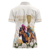 Australia Cup Caulfield Horse Racing Women Polo Shirt Champion Trophy Mix White Roses - Wonder Print Shop