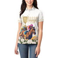 Australia Cup Caulfield Horse Racing Women Polo Shirt Champion Trophy Mix White Roses - Wonder Print Shop
