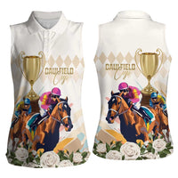 Australia Cup Caulfield Horse Racing Women Sleeveless Polo Shirt Champion Trophy Mix White Roses - Wonder Print Shop