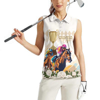 Australia Cup Caulfield Horse Racing Women Sleeveless Polo Shirt Champion Trophy Mix White Roses - Wonder Print Shop