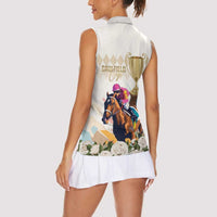 Australia Cup Caulfield Horse Racing Women Sleeveless Polo Shirt Champion Trophy Mix White Roses - Wonder Print Shop