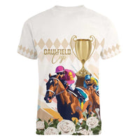 Australia Cup Caulfield Horse Racing Women V-Neck T-Shirt Champion Trophy Mix White Roses - Wonder Print Shop
