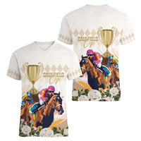 Australia Cup Caulfield Horse Racing Women V-Neck T-Shirt Champion Trophy Mix White Roses - Wonder Print Shop