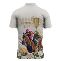 Australia Cup Caulfield Horse Racing Zipper Polo Shirt Champion Trophy Mix White Roses - Wonder Print Shop