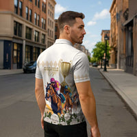 Australia Cup Caulfield Horse Racing Zipper Polo Shirt Champion Trophy Mix White Roses - Wonder Print Shop