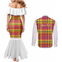 Personalized Dominica Creole Day Couples Matching Mermaid Dress and Long Sleeve Button Shirt Jounen Kweyol Red Madras Proud - Wonder Print Shop