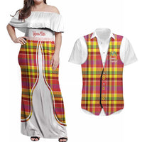 Personalized Dominica Creole Day Couples Matching Off Shoulder Maxi Dress and Hawaiian Shirt Jounen Kweyol Red Madras Proud - Wonder Print Shop