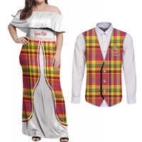 Personalized Dominica Creole Day Couples Matching Off Shoulder Maxi Dress and Long Sleeve Button Shirt Jounen Kweyol Red Madras Proud - Wonder Print Shop