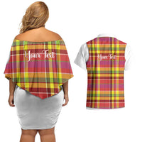 Personalized Dominica Creole Day Couples Matching Off Shoulder Short Dress and Hawaiian Shirt Jounen Kweyol Red Madras Proud - Wonder Print Shop