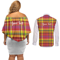 Personalized Dominica Creole Day Couples Matching Off Shoulder Short Dress and Long Sleeve Button Shirt Jounen Kweyol Red Madras Proud - Wonder Print Shop