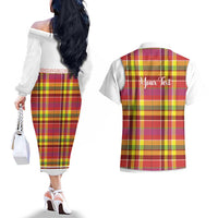 Personalized Dominica Creole Day Couples Matching Off The Shoulder Long Sleeve Dress and Hawaiian Shirt Jounen Kweyol Red Madras Proud - Wonder Print Shop