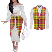 Personalized Dominica Creole Day Couples Matching Off The Shoulder Long Sleeve Dress and Long Sleeve Button Shirt Jounen Kweyol Red Madras Proud - Wonder Print Shop