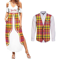 Personalized Dominica Creole Day Couples Matching Summer Maxi Dress and Long Sleeve Button Shirt Jounen Kweyol Red Madras Proud - Wonder Print Shop