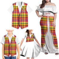 Personalized Dominica Creole Day Family Matching Off Shoulder Maxi Dress and Hawaiian Shirt Jounen Kweyol Red Madras Proud - Wonder Print Shop
